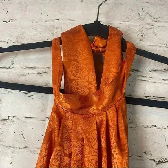 Lucy In The Sky Mock Neck Jacquard Shift Dress Rust Orange Medium Halter Med M - Picture 4 of 11